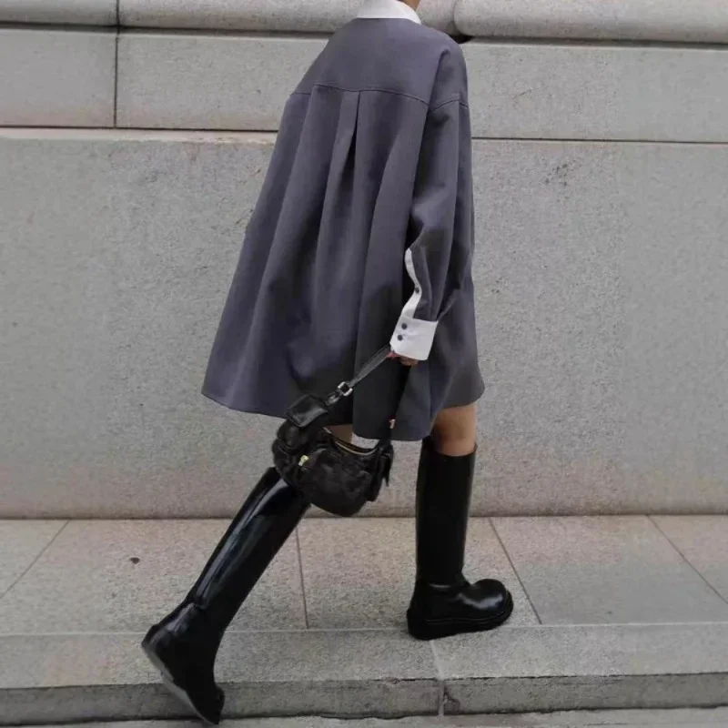 Chemisiers à simple boutonnage à manches longues pour femmes, chemises à revers, document frappé, japonais, automne, 2024