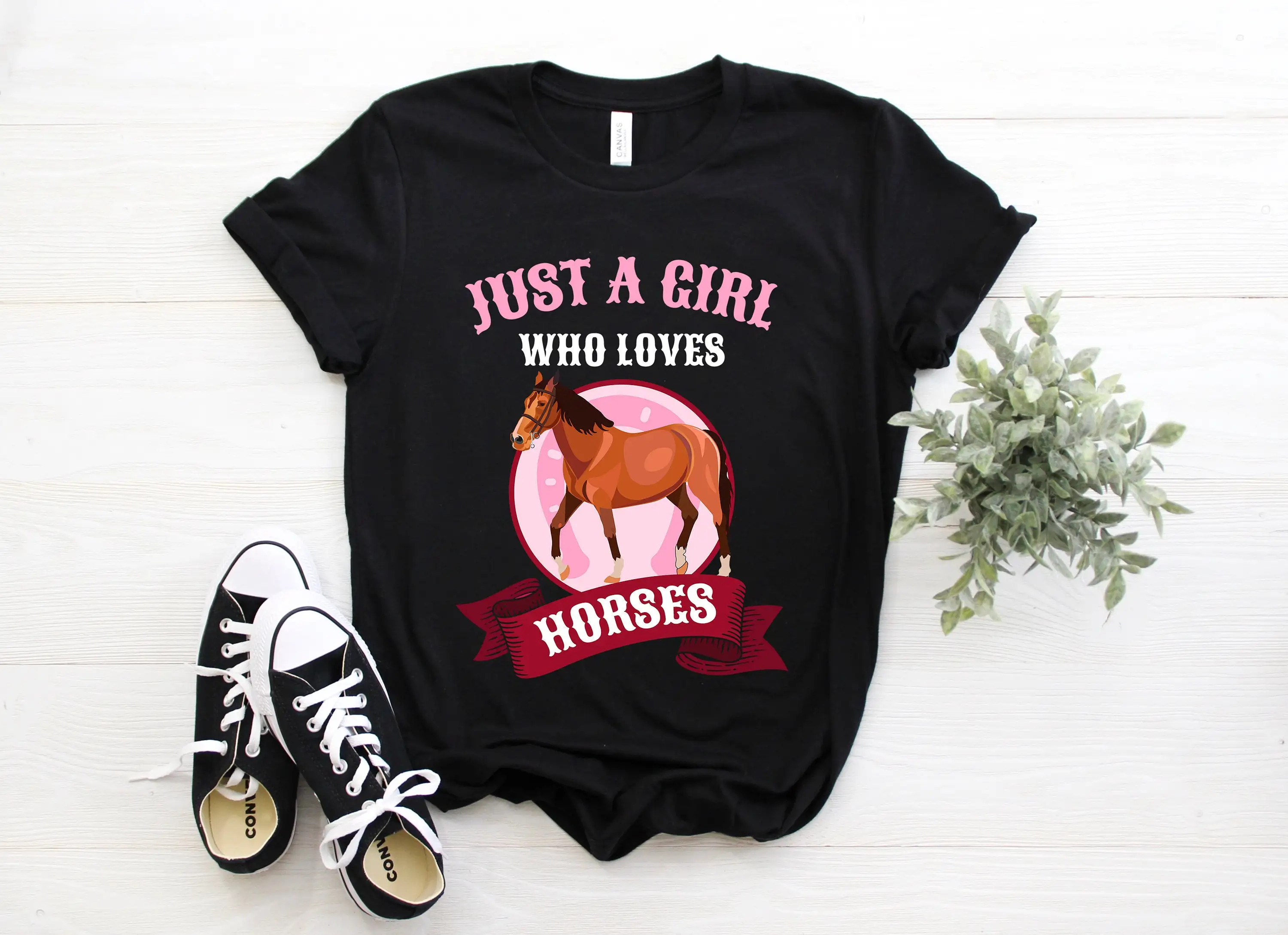 Just A Girl Who Loves Horses T Shirt Horse Riding Farming Lover Birthday Happy Baby Farm Barn Animals Party Present