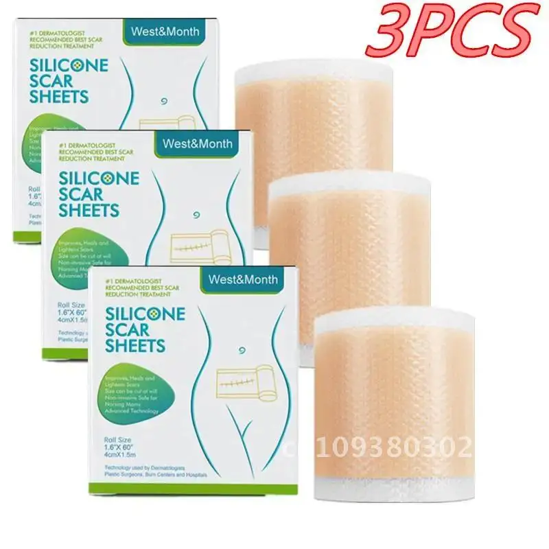 3 Roll Silicone Scar Sheets Skin Repair Patch Removal Self-Adhesive Mark Stretch Acne Patch Skin Burn Therapy Care Tape Scar