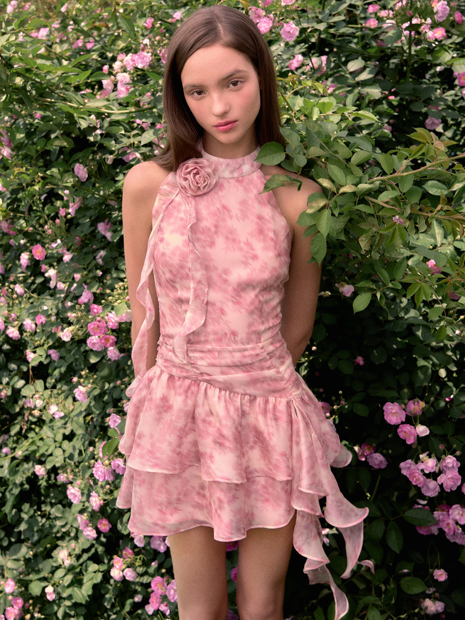 LaluneDuCiel novedad de verano Svel Ne estampado colgante Sa Dr falda acampanada de fibra de poliéster longitud ort patrón Floral