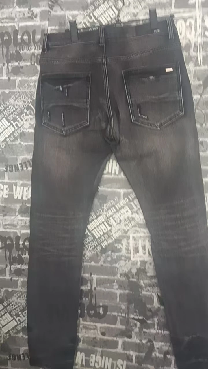 American Fashion New Men's Black Grey Jeans Washed Nostalgic Stretch Slimming Conical Pants Y2K