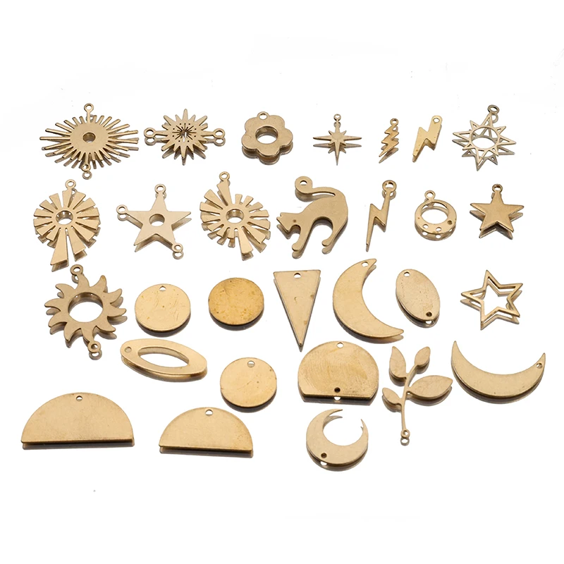 6-50Pcs Raw Brass Celestial Sun Flower Charms Moon Crescent Star Pendant For Earring Connector Witch Necklace DIY Jewelry Making