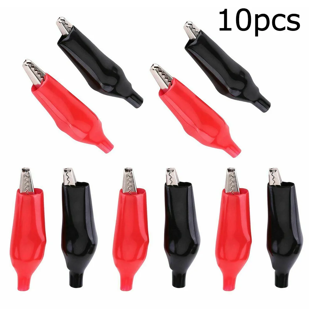 10pcs 28mm/35mm/45mm Metal Test Alligator Clips, G98 Crocodile Electrical Clamp Black Red Plastic Boot Car Battery Test Meter