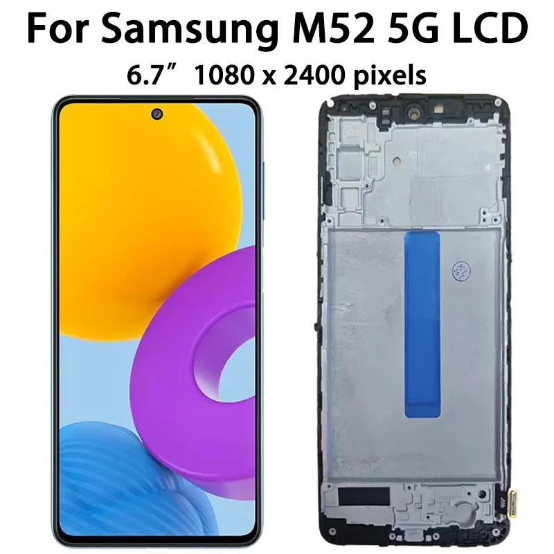 Wyświetlacz Super AMOLED do Samsung M52 5G M526B, ekran dotykowy, digitizer, kompletny moduł z ramką do Samsung M526 — zdjęcie produktu 3
