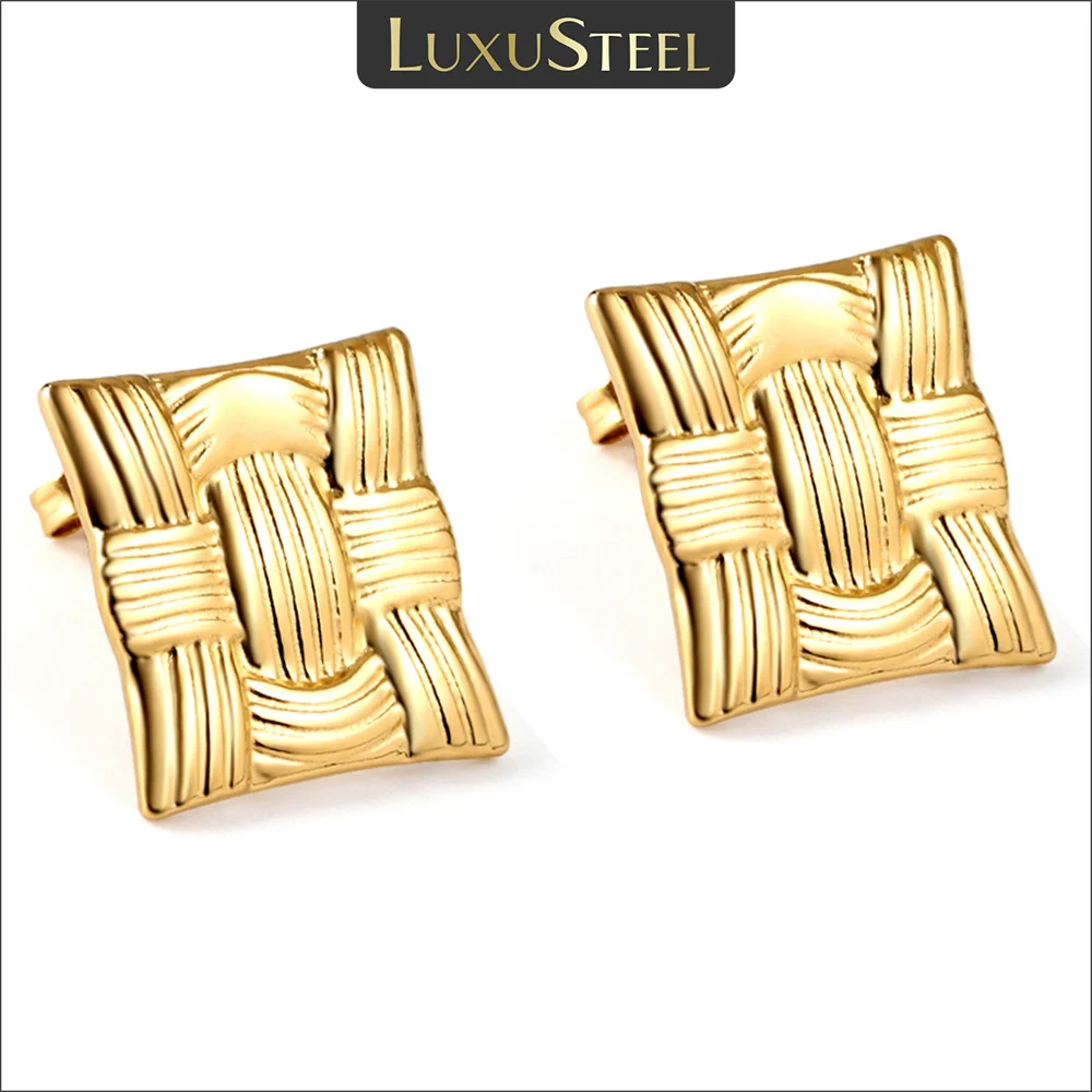 LUXUSTEEL Platz Stricken Textur Stud Ohrringe Für Frauen Mädchen Edelstahl Geflochtene Geometrische Koreanische Party Ohr Schmuck Geschenke