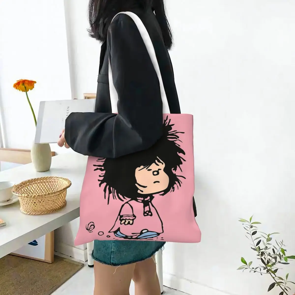 Sleepy Mafalda Funny Canvas Tote Bag Trendy Large Capacity Shopping Bag for Women Travel Bags