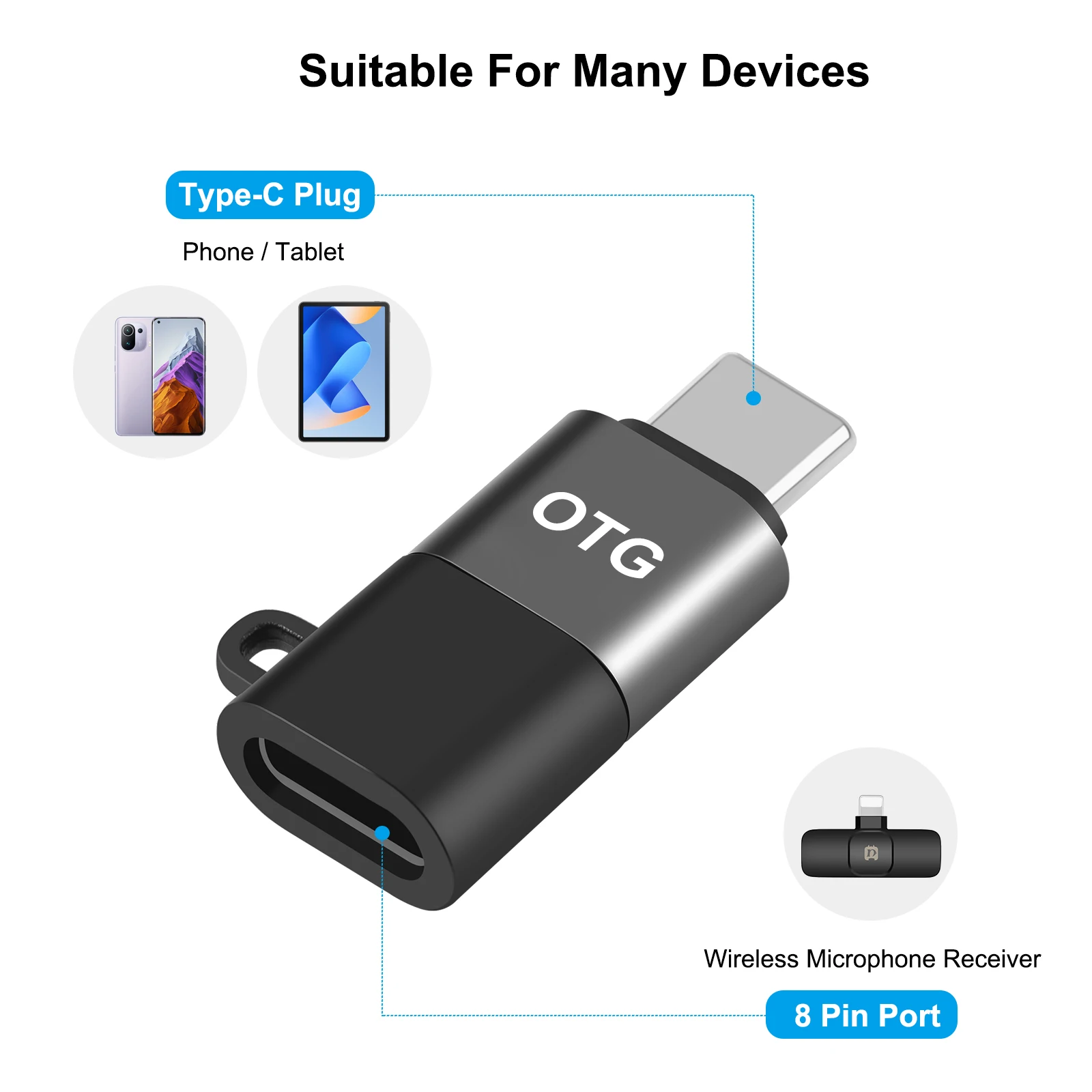 PULUZ 8 Pin to USB-C / Type-C OTG Adapter Aluminum Alloy Data Transmission OTG Adapter