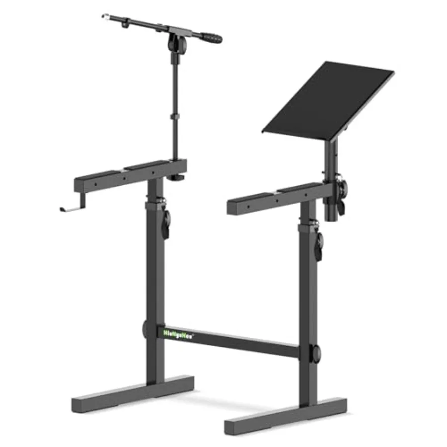 

Multi-Functional Keyboard Stand: Heavy Duty Steel Piano Stand with Integrated Microphone Holder and Adjustable Laptop Shelf, Bl