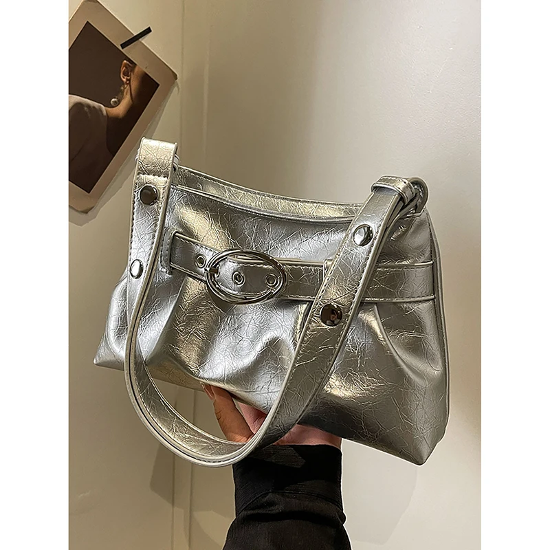 Bolso para axila Y2K de moda versión coreana, bandoleras de piel con cera de aceite plisadas con sentido de diseño para mujer, bolso informal, bolso cruzado