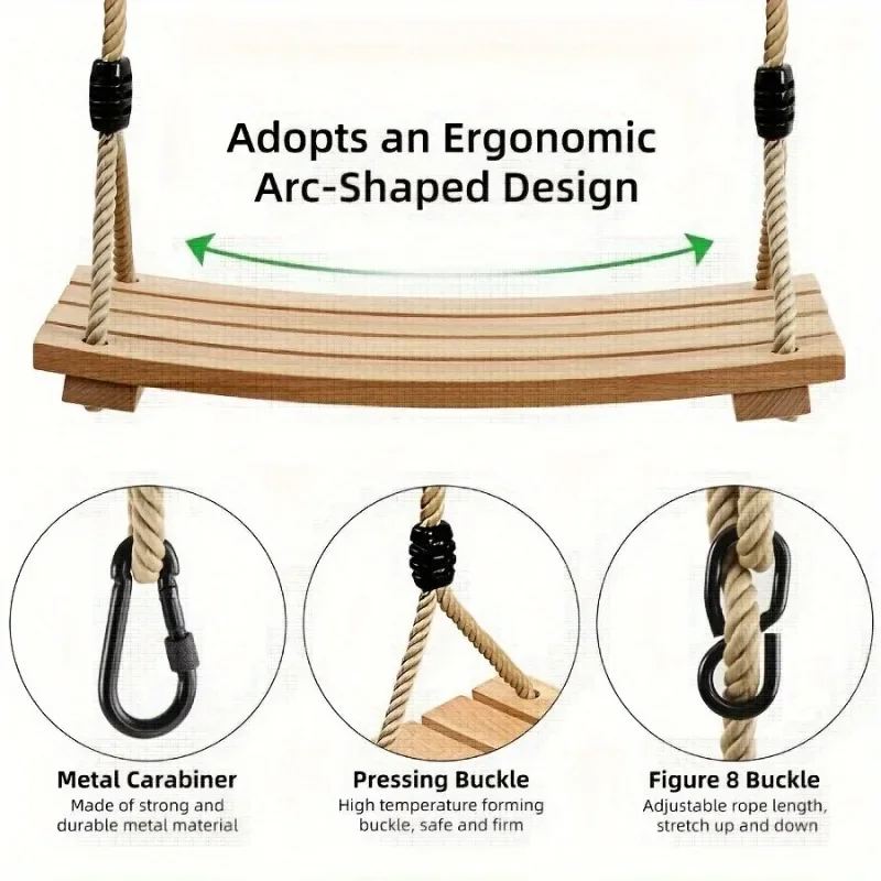 Wooden Swing Adult Outdoor Swing Chair Heavy-Duty Wooden Indoor Outdoor Porch Swing Backyard Garden Hanging Seat Party Activity