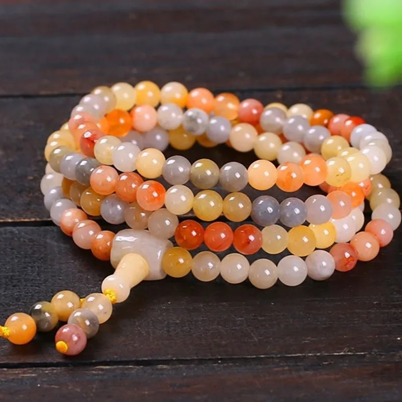 

Golden Silk Jade Handchains, Gobi Jade 108 Handchains, Round Beads Necklace, Colorful Jade Buddha Beads