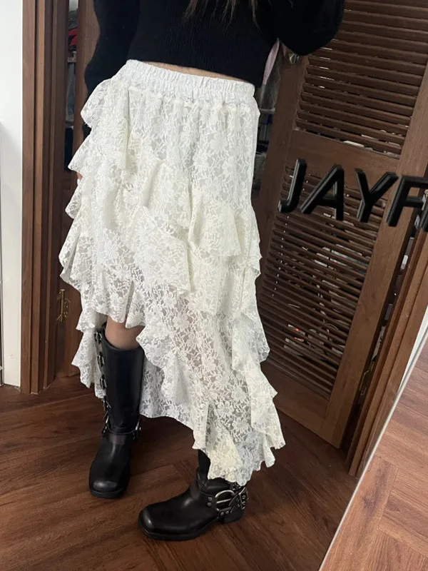 

Весна 2026: Женская юбка-миди из Донгдэгу с эластичным поясом, асимметричной кружевной отделкой и эффектом многослойности, дышащая, приятная к телу