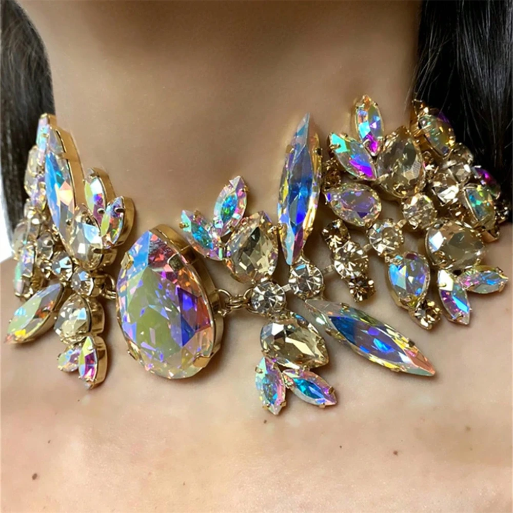 

AB Exquisite Prom Necklace, Sparkling Rhinestone Fashion Belly Dance Necklace Jewelry Bridal Wedding Neck Chain Cute Gift