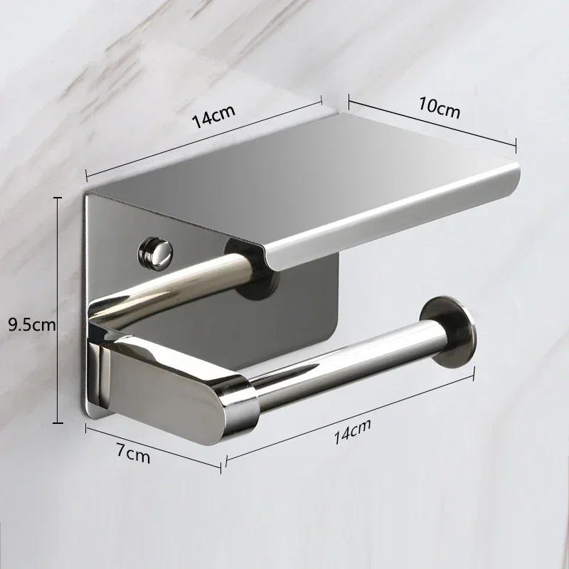 Aluminum Alloy Toilet Paper Holder Shelf with Tray Bathroom Kitchen Wall Hanging Punch-Free Toilet Paper Roll Holder Accessories