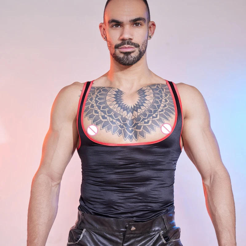 

Sexy Men's Top Vest Sleeveless Trendy Lingerie High Elastic Strap Bottoming Shirt Silky Smooth Breathable Fit Sheer Undershirt