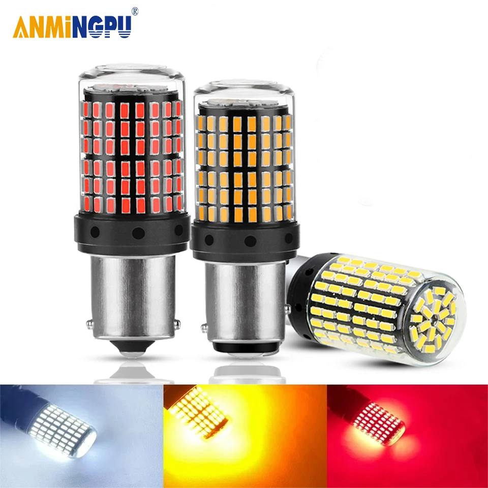 ANMINGPU 2pcs 1156 BA15S P21W BAU15S PY21W T20 7443 W21/5W 1157 BAY15D LED Bulbs 144smd Canbus Lamp Reverse Turn Signal Light