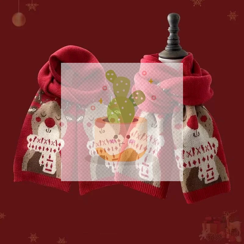 Syal Natal Rusa Salju yang Modis, Syal Hangat, Syal Merah, Hadiah Natal untuk Pasangan Pelajar, Syal Pelindung Leher Hangat Musim Dingin