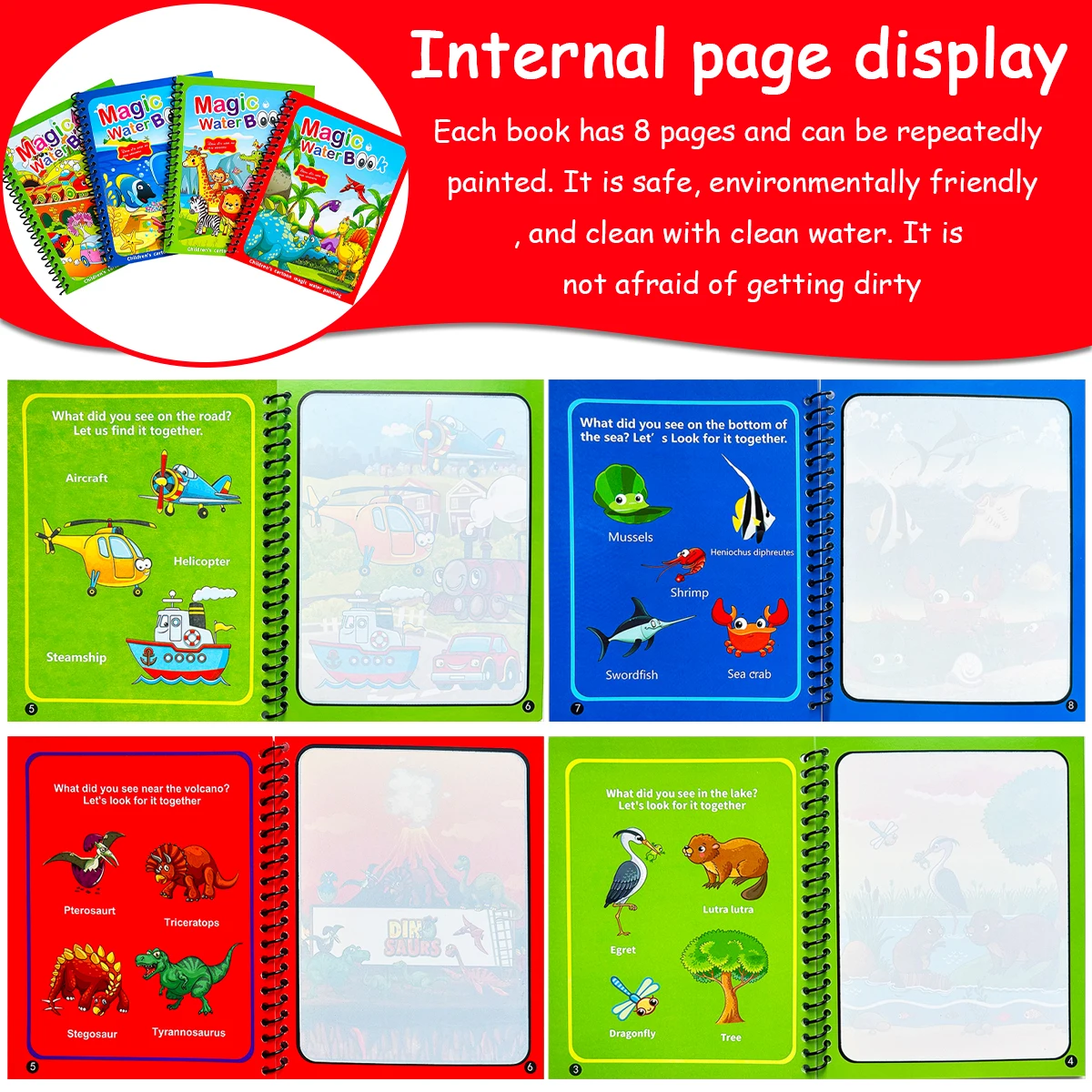 

Детская волшебная книга-раскраска с водой, многоразовая мультяшная живопись, образовательные книги для детей, книги для занятий малышей, несколько тем