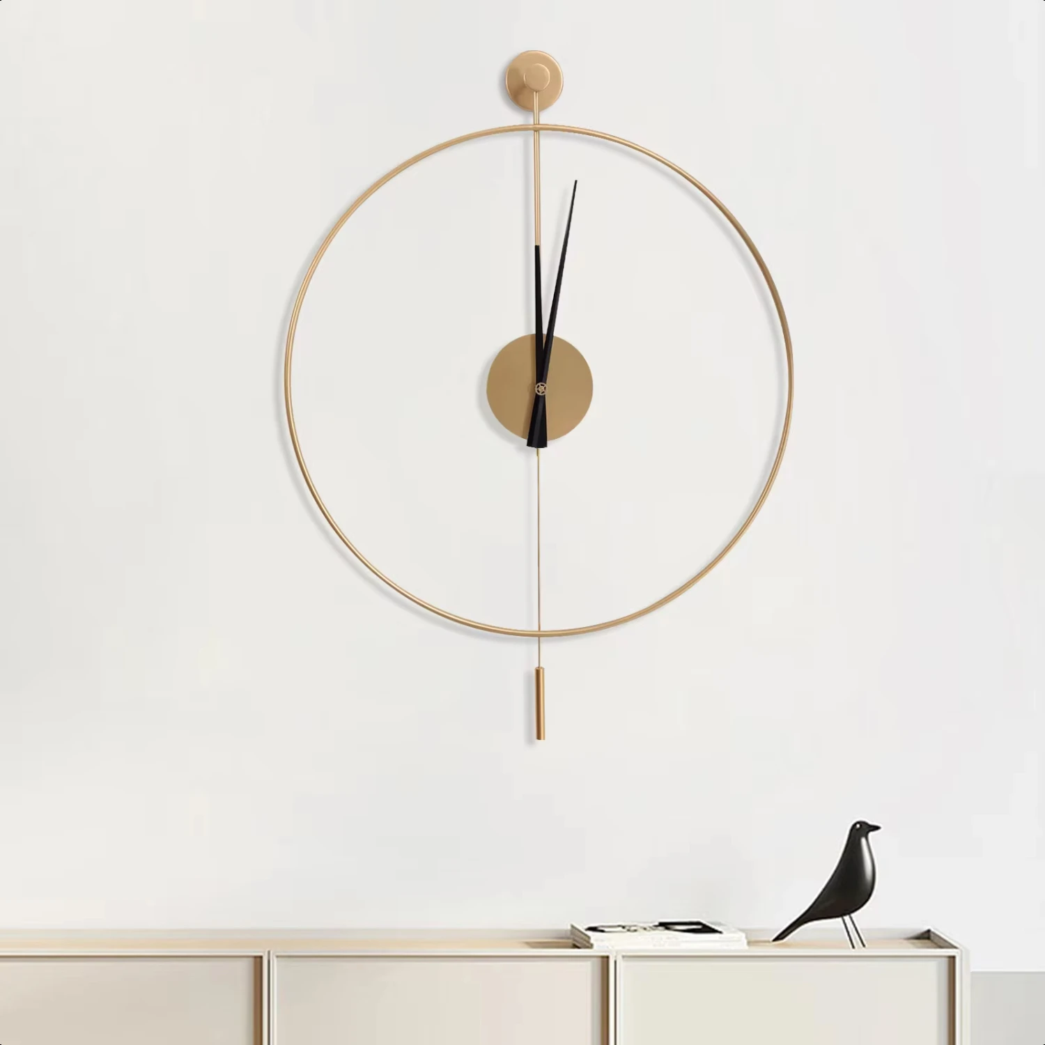 

New 2 Colors Classical Large Decorative Wall Clock with Pendulum Modern Non-Ticking Silent Metal Wall Clocks Living Room Bedroo