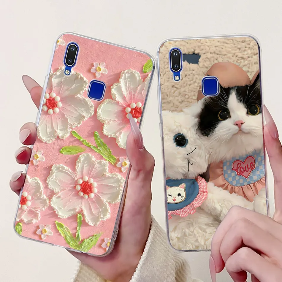 For Vivo Y91 Y91i Y93 Y95 U1 Phone Case Vivo 1807 1816 1817 1820 1811 Elegant Floral Cat Painted Soft Silicone TPU Cases