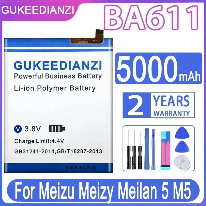 

High-Capacity BA611 Mobile Phone Battery For Meizu M5 M611H M611Q M611M 5000mAh High Performance