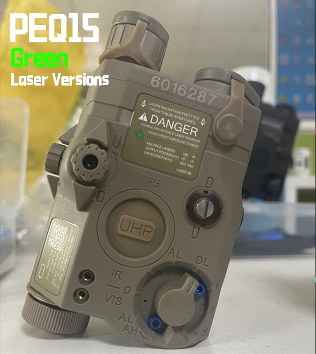 Taktisches Airsoft UHP PEQ-15 LA5C Rotpunkt- und Grünlaser-Indikator IR Scout LED-Licht Kompatibel mit 20MM-Schiene für AR15 – Detail 1
