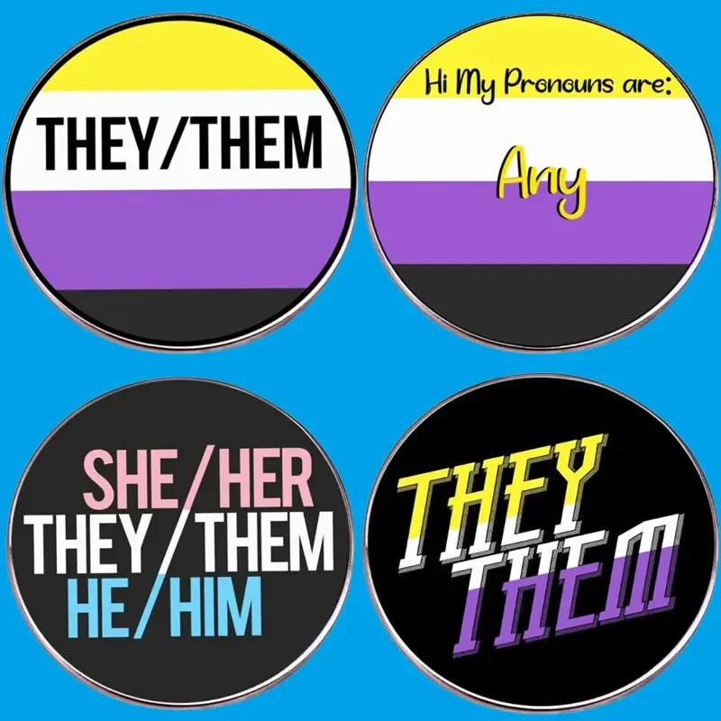 Pronouns Any Brooch Nonbinary Version LGBTQ Enamel Pin Brooches Metal Badges Lapel Pins Denim Jacket Jewelry Accessories Gifts