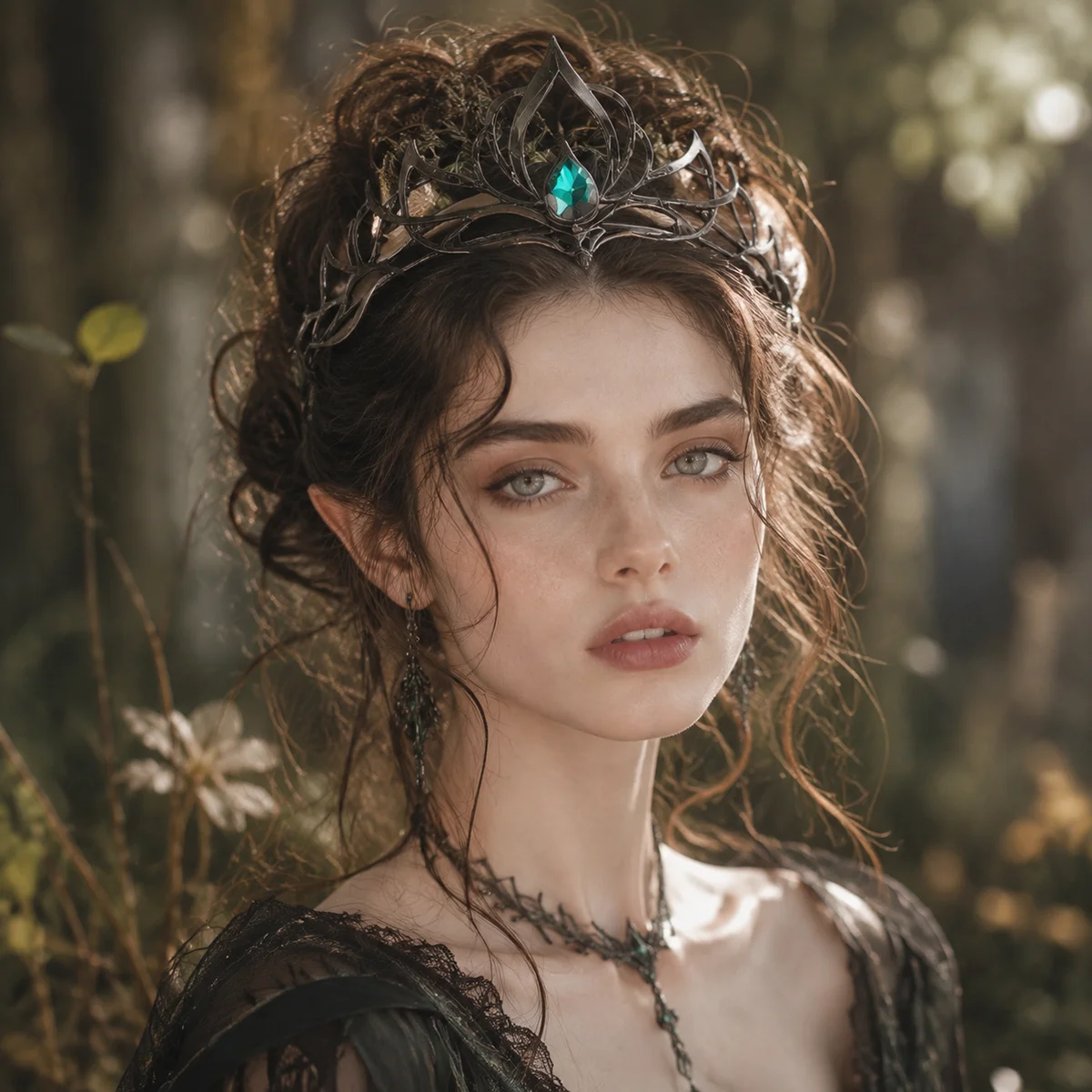 Gothic Elf Queen Tiara Silver Lotus Circlet Crystal Crown, Medieval Fantasy Headpiece for Wedding Cosplay Halloween Renaissance