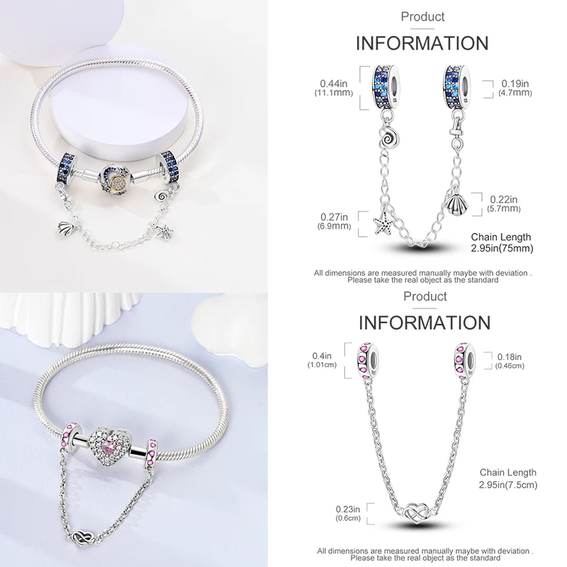 925 Sterling Silber Sicherheitskette Charm-Perlen Himmelskörper Mond Sonne Herz Marienkäfer Schleife DIY Armband Schmuck Geschenk für Frauen Mädchen – Detail 7