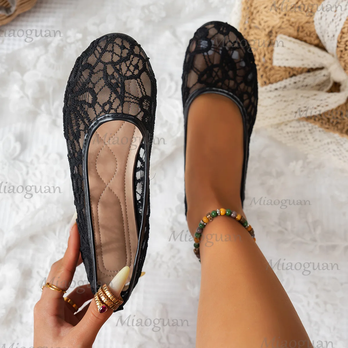 Lady Mesh Breathable Shoes Causal Summer Comfort No Slip Flats Round Toe Women Soft Sole Anti-slip Footwears Plus Size Sandals