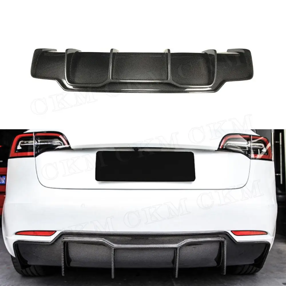 Dry Carbon Fiber Rear Bumper Lip Diffuser FRP Prime Bumper Covers Protector Car Accessories V Style For Tesla Model 3 2018-2020