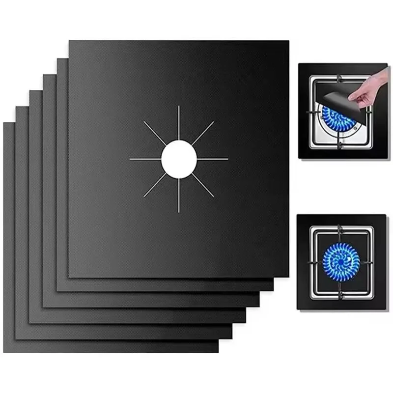 1/2/4/6Pcs Gas Stove Protectors Reusable   Burner Covers Kitchen Mat  Protector Cleaning Pad Liner Cover Black Silver Beige