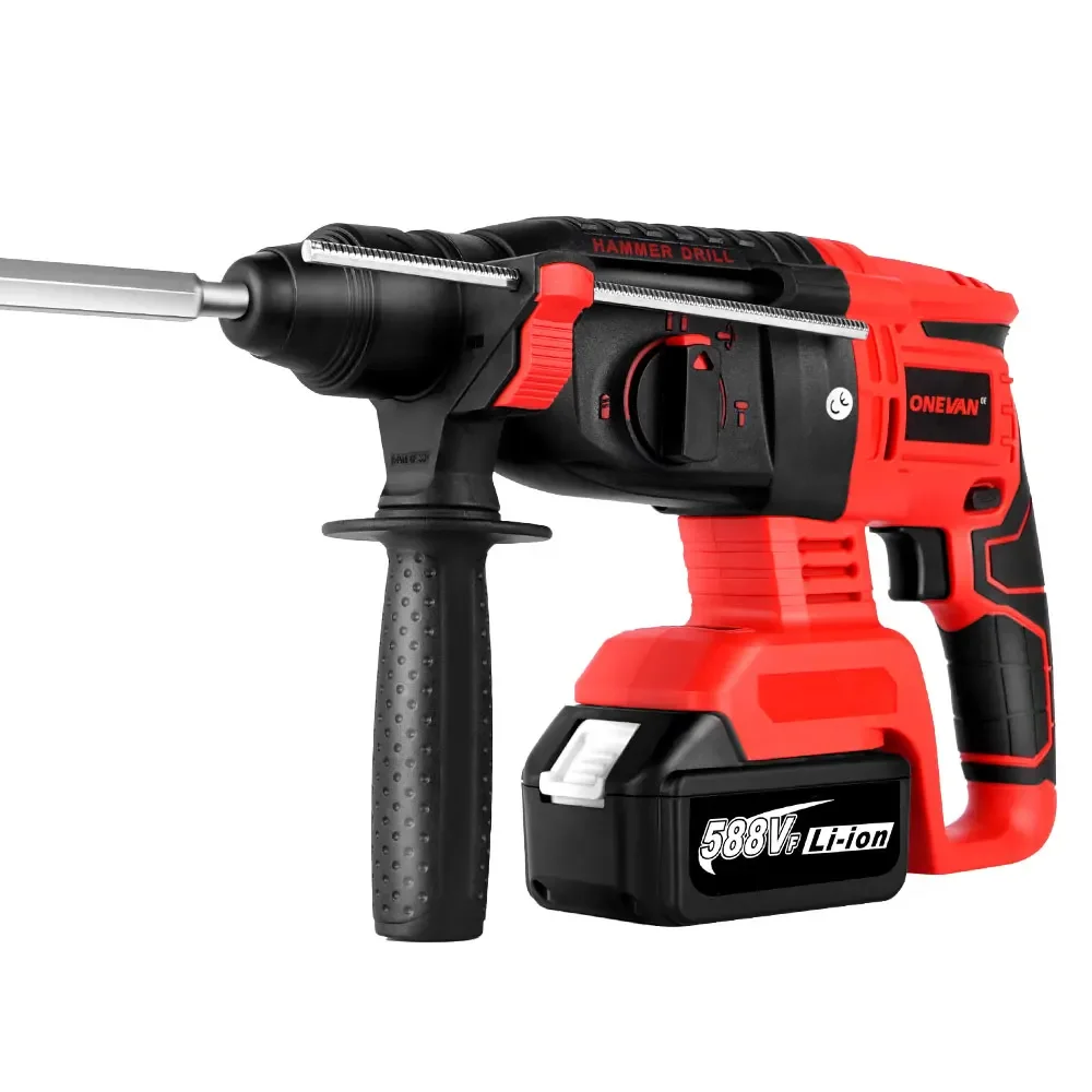 for  Brushless Cordless Electric Hammer Drill 3200RPM 4 Function Rotary Hammer 26mm Impact Drill Rechargeable