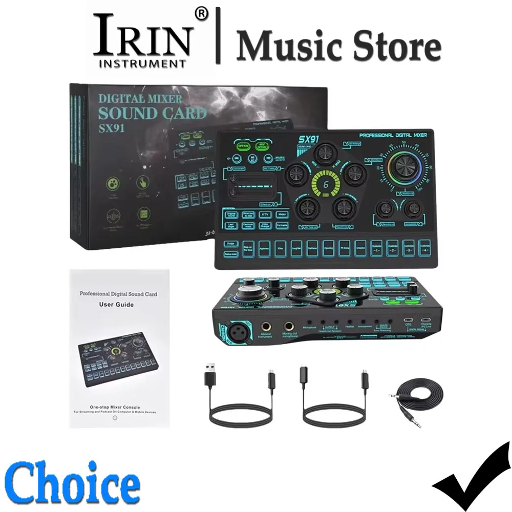 SX91 Audio Mixer Sound Card for Phone Gaming Karaoke Studio Live Streaming Podcast with Voice Changer Podcast Mixer Sound Cards