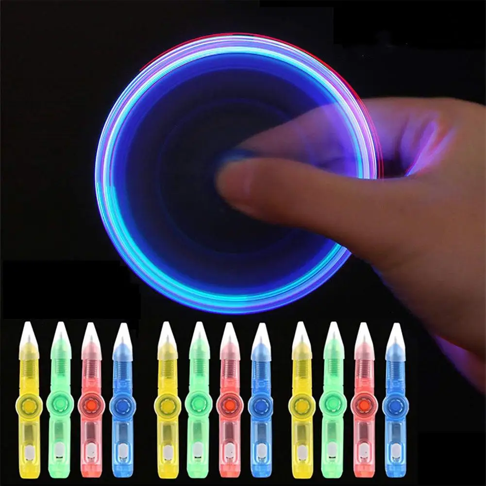 LED Colourful Luminous Spinning Pen Rolling Pen Ball Point Pen Learning Office Supplies Random Color for Kids Children Student