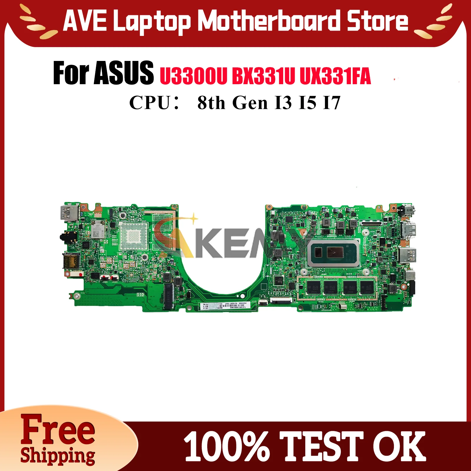 

UX331FA Материнская плата для ноутбука ASUS ZenBook BX331U U3300U UX331 UX33UA UX33UN UX33UAL с процессором I3 I5 I7 100% тестирование ОК