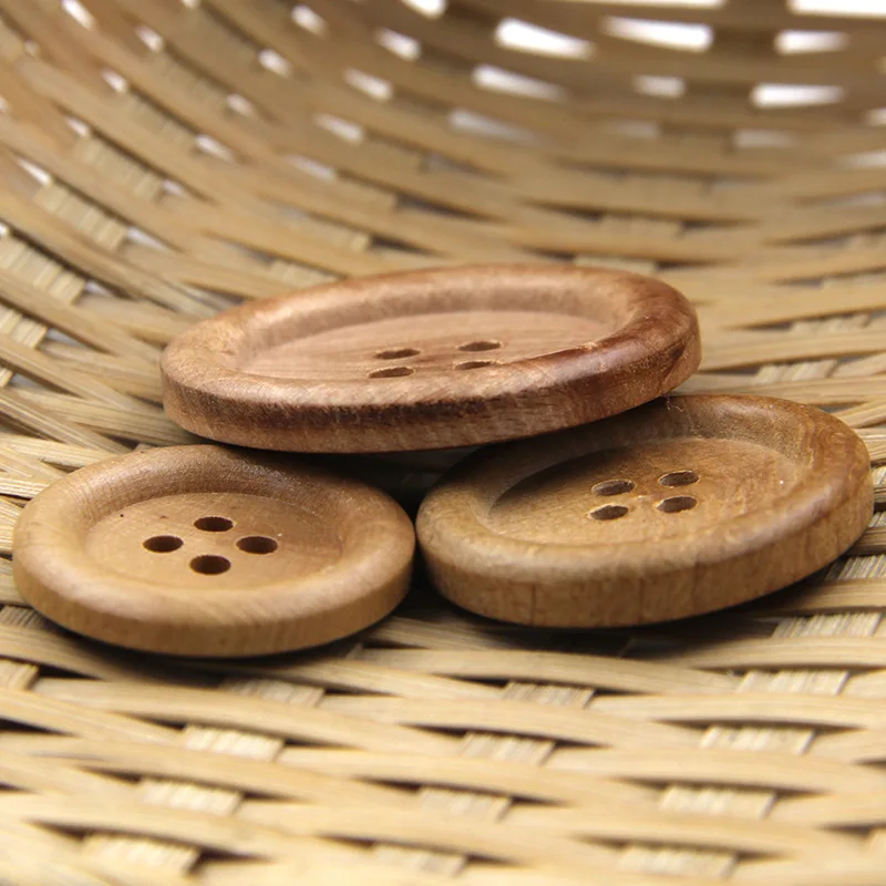 10Pcs/Set 4 Holes Natural Round Wooden Buttons for Costume Sweater Sewing Vintage Decorations DIY Accessories Flatback Button