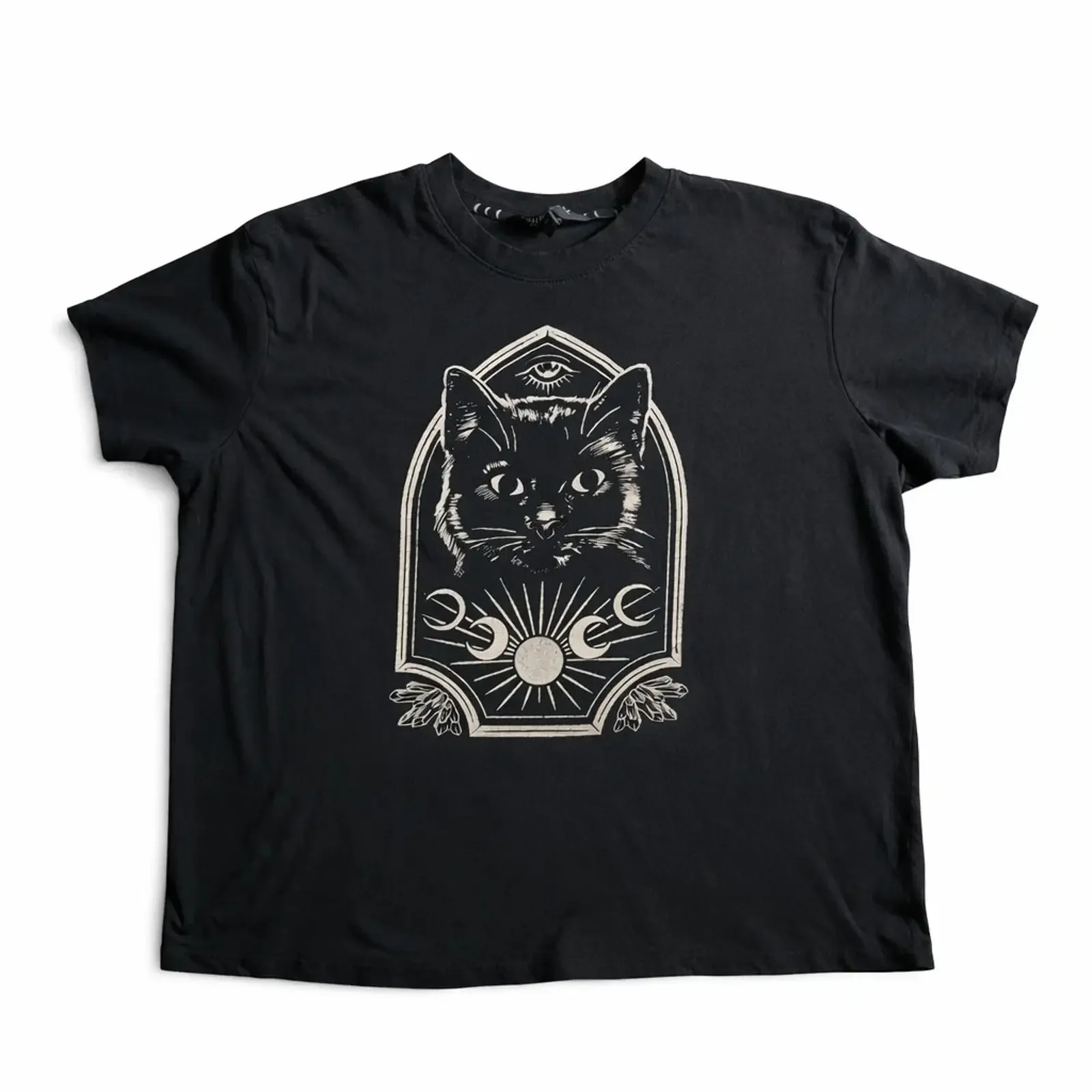 Camiseta Torrid Nightfall Black Cat talla 00, estilo gótico, fases lunares, vintage, lavada, elástica, transpirable, informal, unisex