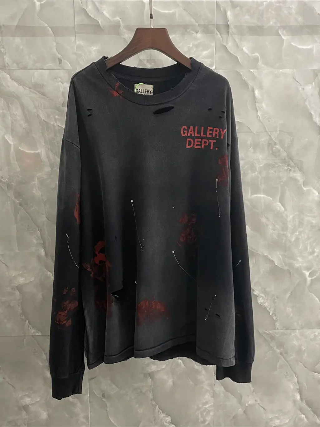 Streetwear Graffiti Splatter Long Sleeve T-Shirt Loose Fit Washed out Base Layer Cotton Crew Neck Sweatshirt for Youth And Co...