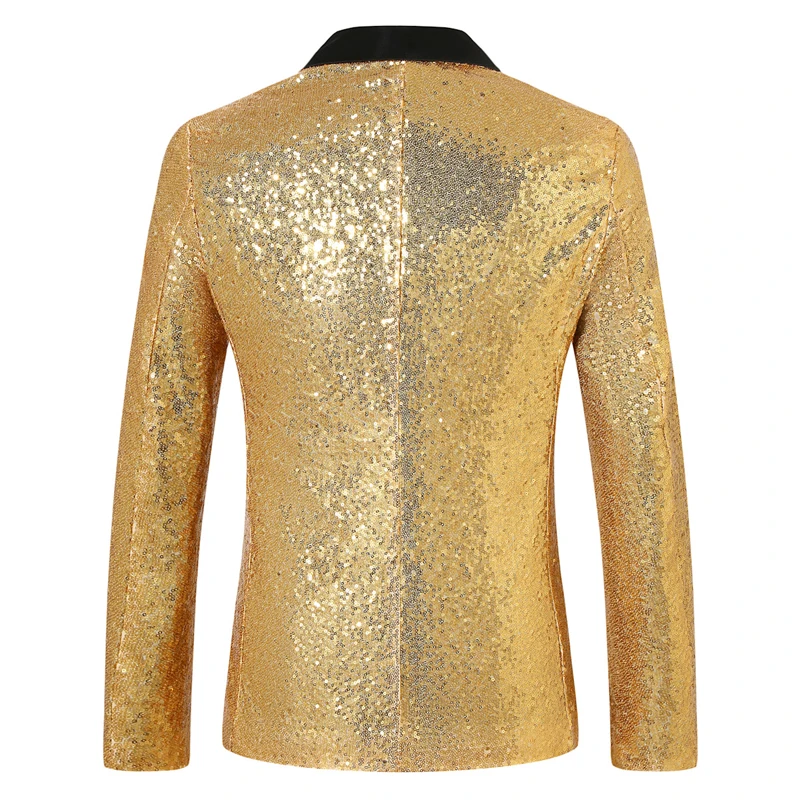 Shiny Gold Sequin Party Blazer for Men 2024 New One Button Peak Lapel Suit Jacket Mens Stage Party Prom Show Costume Homme XXL