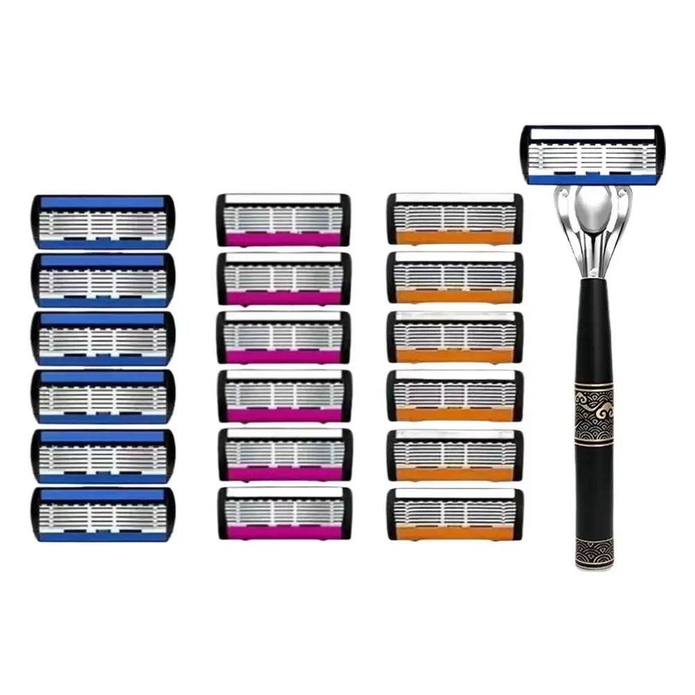 6 Layer Shaving Razor Set For Men Manual Shaver With Replaceable Blades Trimmer Metal Handle Face Beard Hair Shaving Razors 1Set