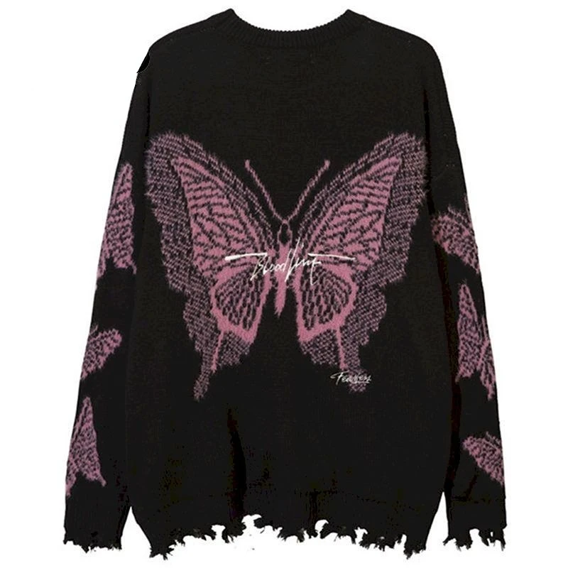 

Harajuku Sweaters Women High Street Dark Butterfly Knitted Pullovers Autumn Winter Trendy O-neck Sweater Men Women Fashion Top