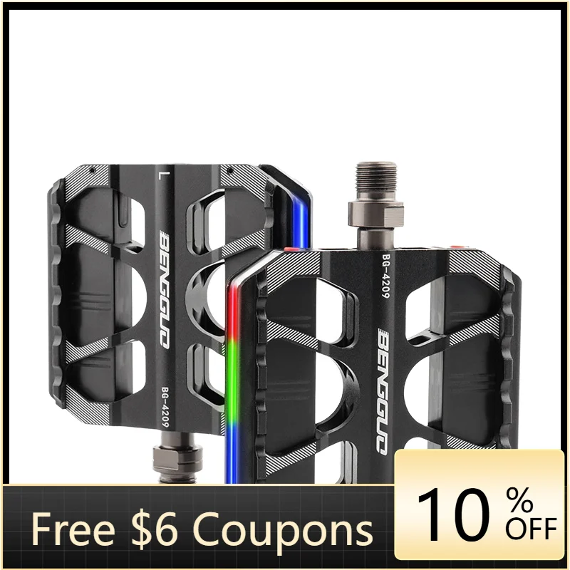 

STLF MEROCA Aluminum Alloy MTB Pedal 3 Bearings Rainbow Road Folding Bike Pedal with Colored Light and CR-Mo Spindle Light Warni