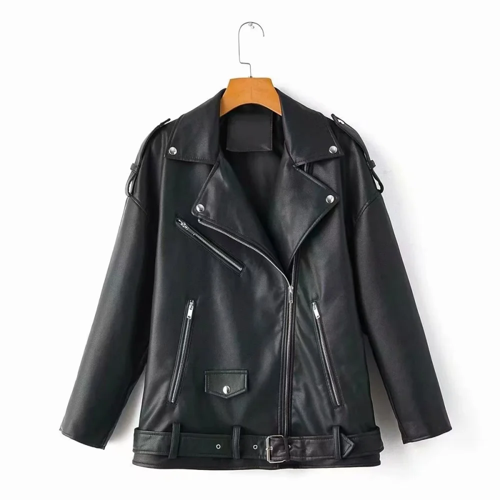 2024 autumn and winter new fashionable women's clothing versatile loose casual motorcycle jacket leather jacket