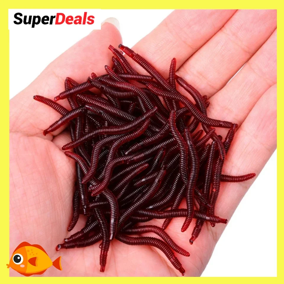 100pcs Lifelike Red Worm PVC Soft Lures 3.5cm Earthworm Fishing Silicone Fishy Shrimp Worm Fishy Smell Artificial Fishing Lures