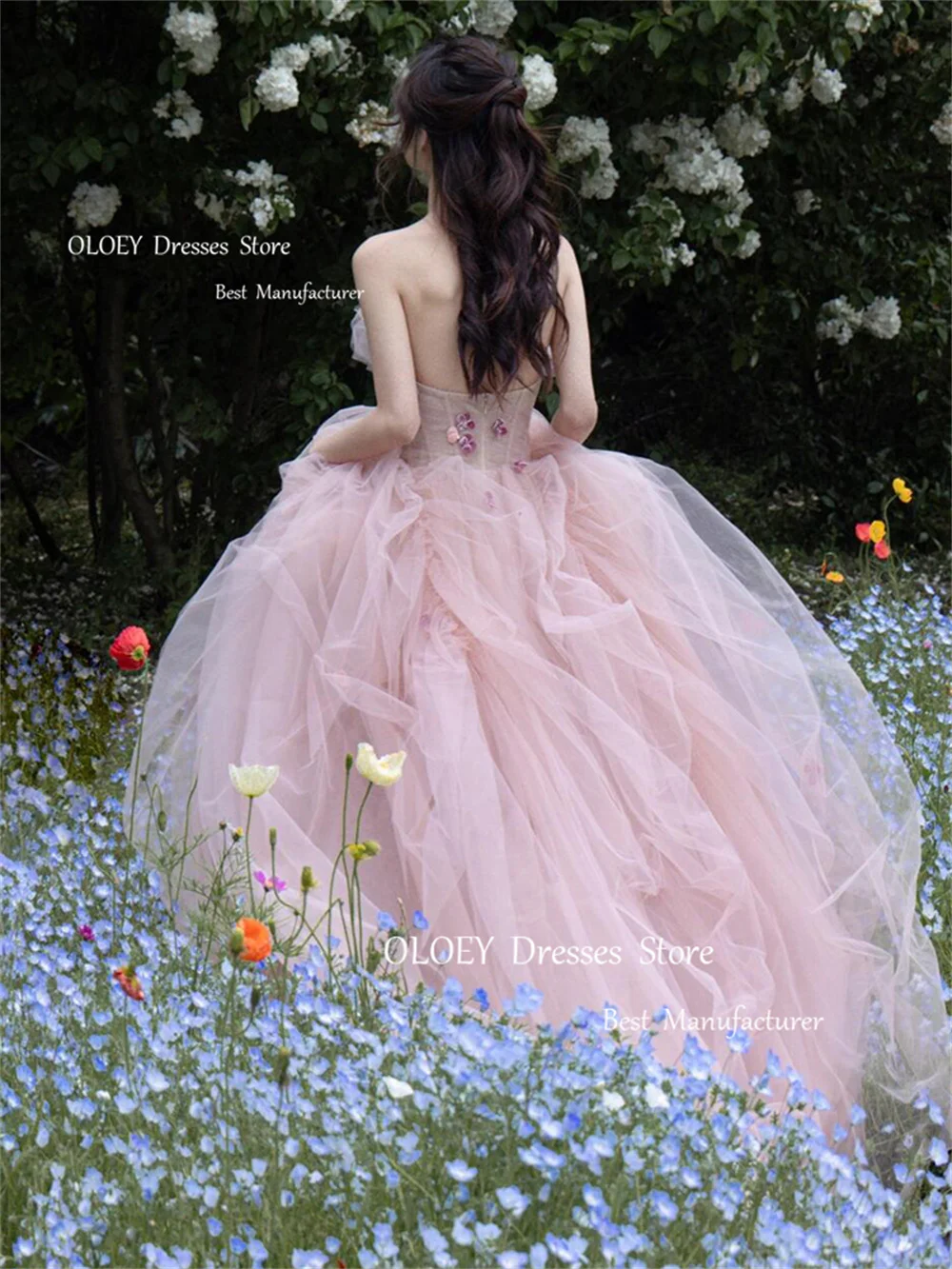 OLOEY Fairy Blush Pink Evening Dresses Tulle A-Line Elegant  Prom Gowns Off Shoulder Photoshot Occasion Gowns Free Customized