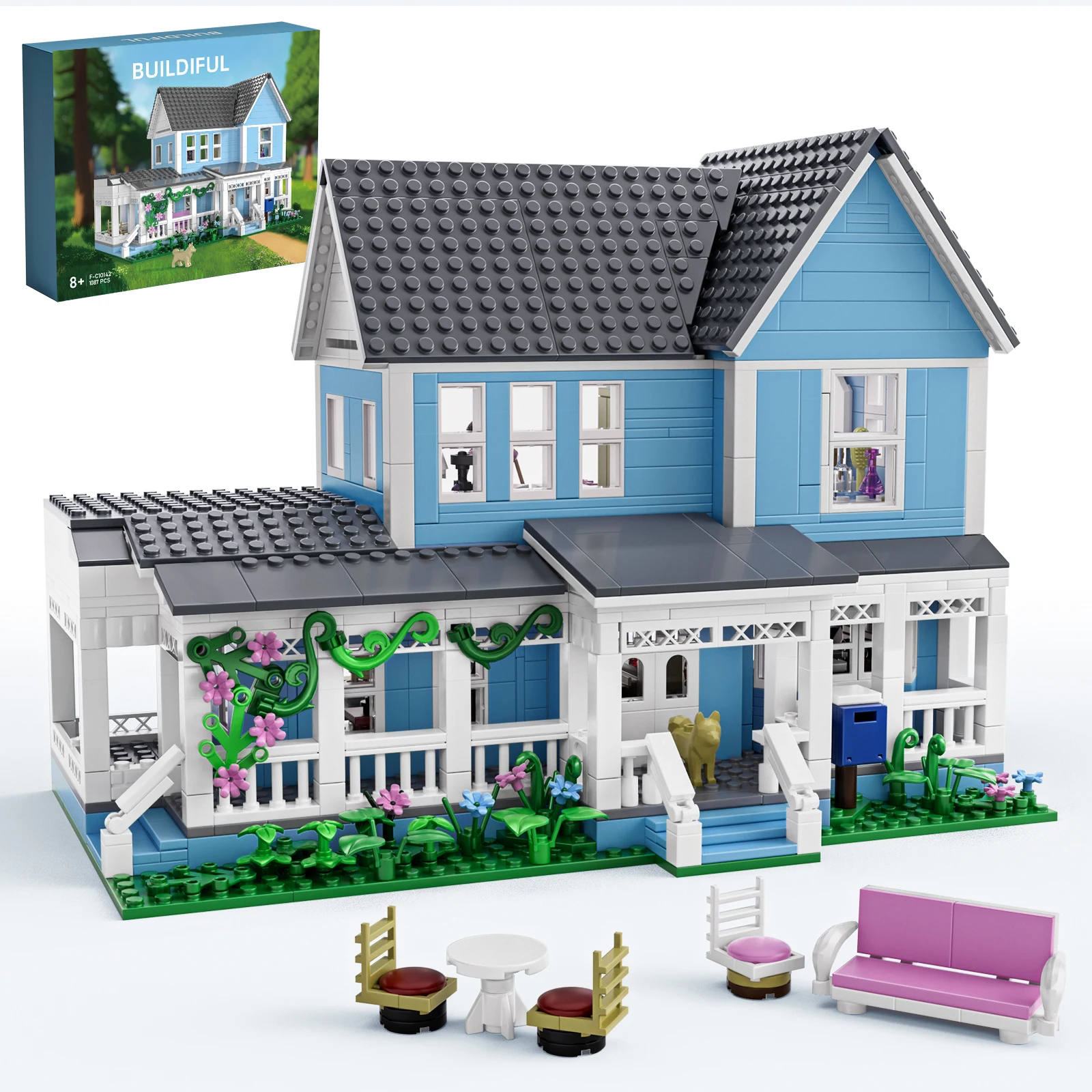 

Lorelai Girls House Building Blocks Sets Blue Palace Home Decor Desktop Ornament Architecture Room Decoration Teens Adults Gifts