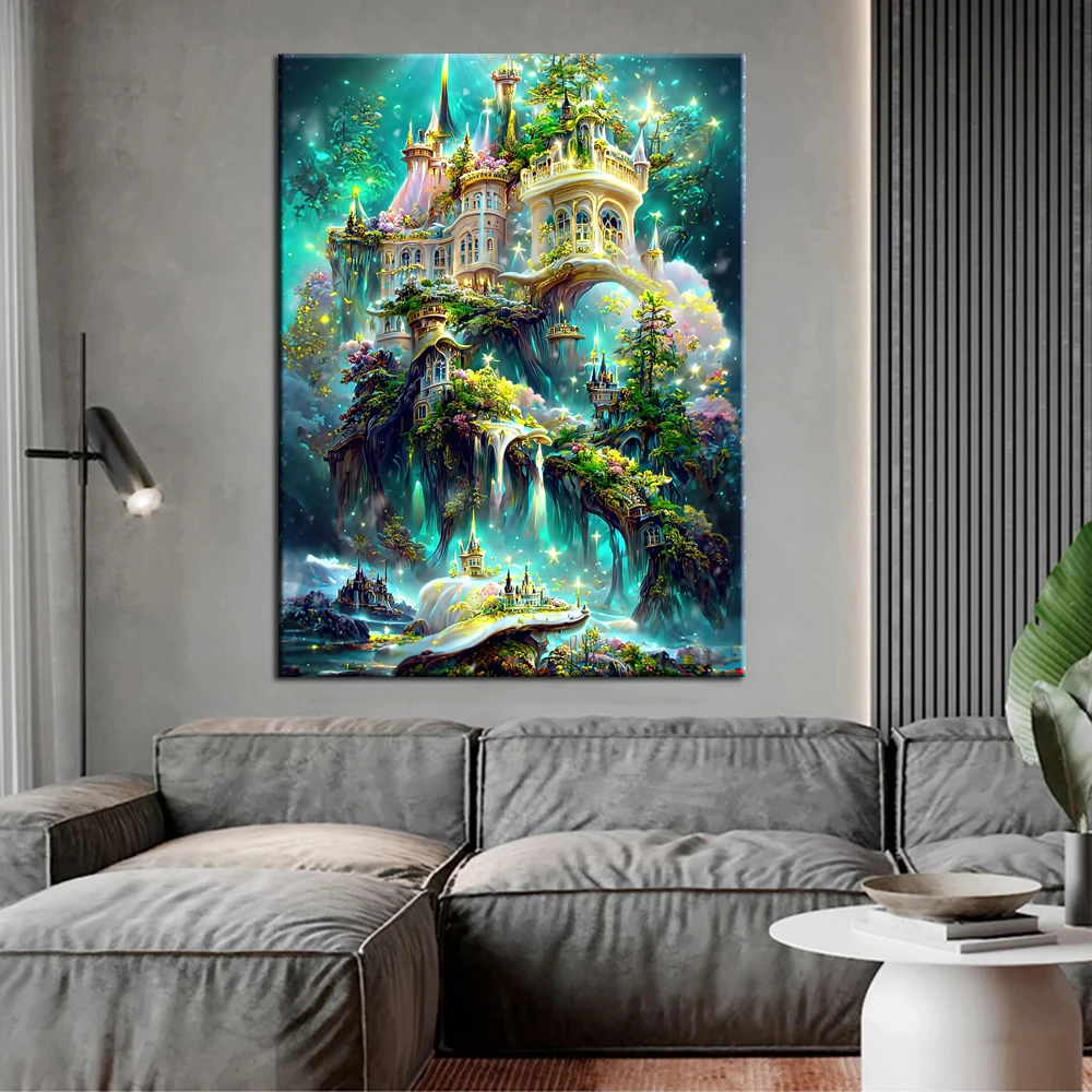 5D fai da te diamante ricamo castello di fantasia nella foresta pittura diamante aghi punto croce aghi decorazioni per la casa J3420