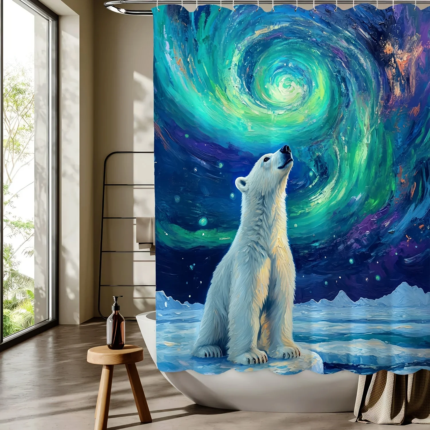 

~O~Polar Bear Pattern Digital Print Shower Curtain - Machine Washable, Reversible Polyester,All-Season Bathroom/Home Decor