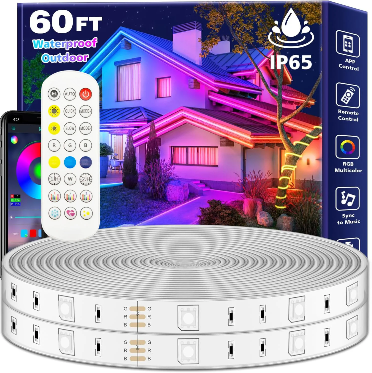 

50 м наружные водонепроницаемые светодиодные ленты RGB IP65, управление через приложение, веревочные фонари с изменением цвета для балкона, крыши, сада, лестничной вечеринки